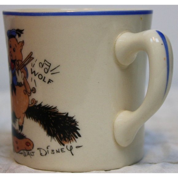 VTG 1930s Walt Disney Three Little Pigs Small Mug Patriot China Wolf Music Dance - Picture 5 of 10